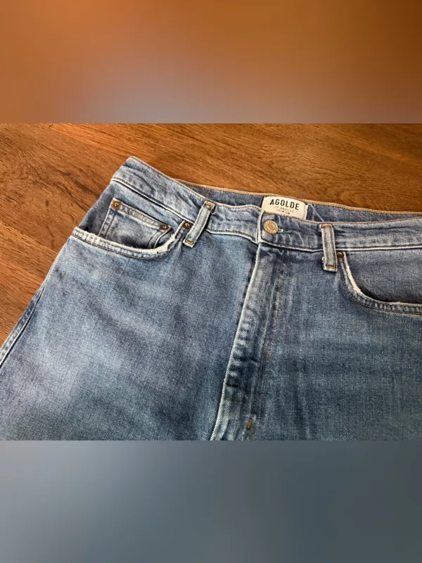 AGOLDE “Pinch Waist” high kick crop summer medium wash denim straight jeans $259 - Image 5