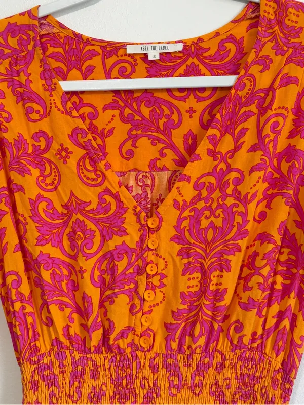 Anthropologie Abel the Label Pink Orange & Maxi Dress Size Small High Low Boho - Image 5