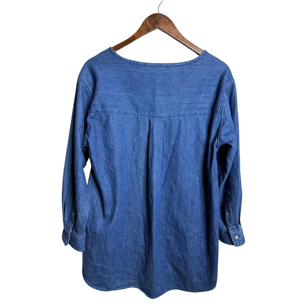 GALLARDAGALANTE Denim TUnic Blouse Boat Neck Cotton Japanese Size F One Size - Image 2
