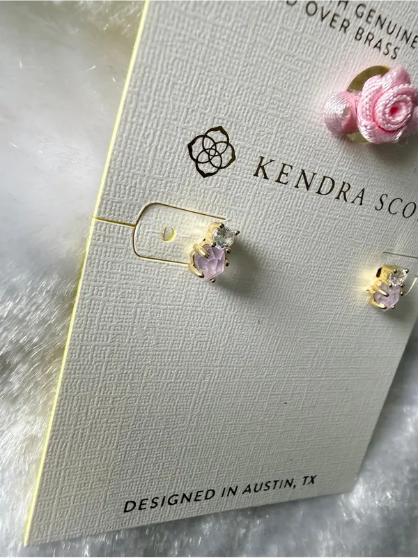 Kendra Scott Jensen Birthstone Stud Earrings - Gold/Purple Amethyst - Image 3