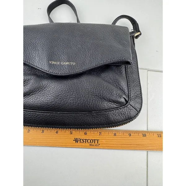 Vince Camuto Black Leather Crossbody Bag Flap Zipper Pocket‎ Adjustable Strap - Image 11