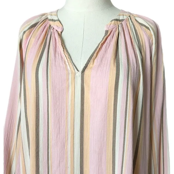 Xirena Sabrine Pink Striped Cotton Gauze V-Neck Mini Dress Long Sleeve Sz Small - Image 3