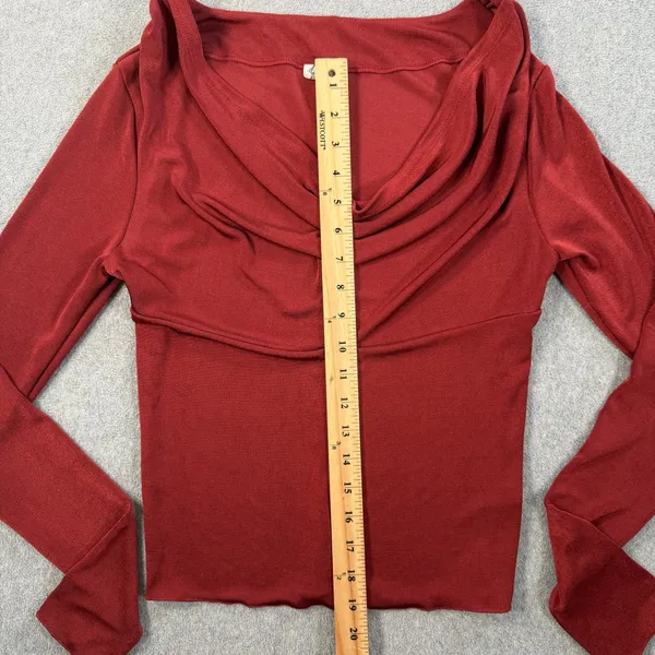 Intimately Free People Women's Large Red Cowl Neck Long Sleeve Cropped Top - Image 5