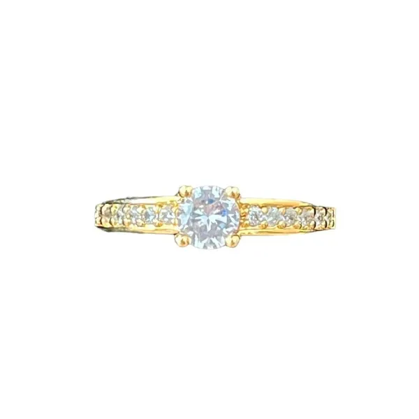 Classic Round High‎ Set CZ Ring Sz 6 Channel Set Accent Stones Pronged Gold Tone - Image 3