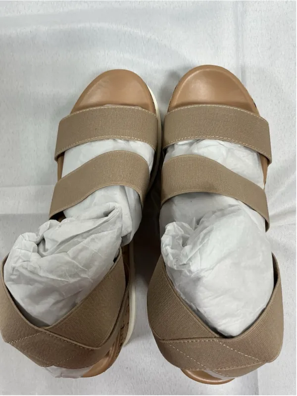 Woman’s New Soda Madyson Slip On Strappy Cork Wedge Sandals Size 9 Wheat - Image 5