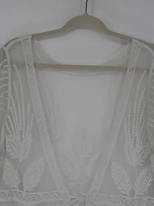 Cupshe Ivory Floral Lace Boho Kimono Maxi Swim Cover Up Long Sheer Mesh Medium - Image 3