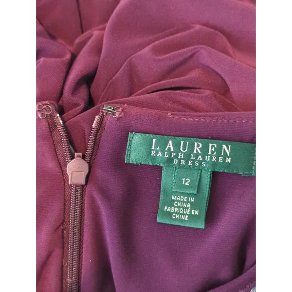 Lauren‎ Ralph Lauren Purple Ruched Jeweled Neck Midi Sheath Dress Size 12 - Image 10