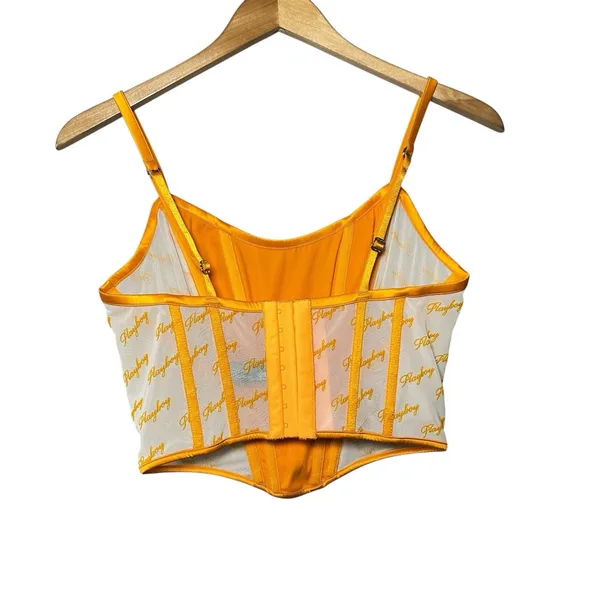 Playboy Women's L Gold Satin Mesh Logo Corset Bustier Y2K Festival Clubwear‎ Top - Image 3