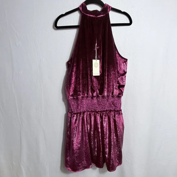NEW Ramy Brook Deep Red Sparkle Velvet Velour Halter Neck Ellin Mini Dress Sz M - Image 2