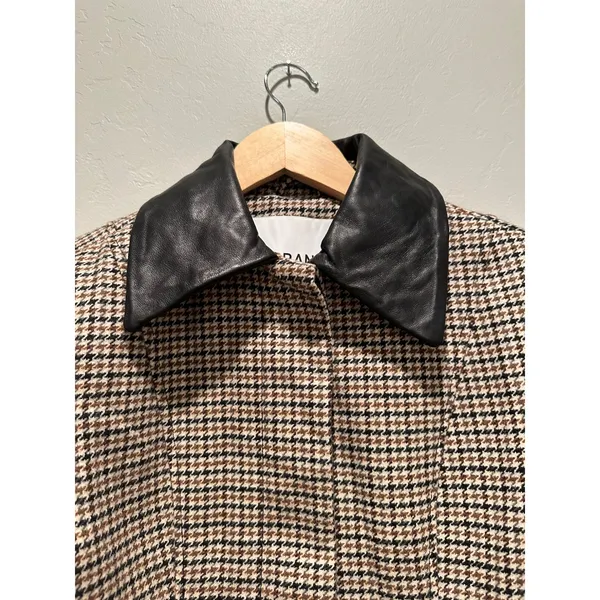 Arrange Plaid Structured Jacket Contrast Leather Collar Size‎ 0 Tan - Image 4