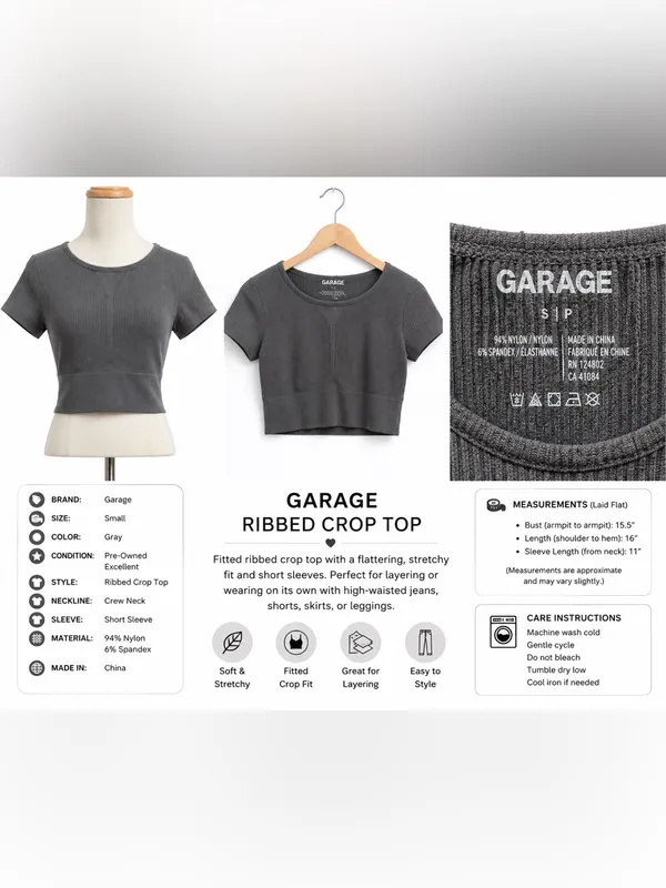 Garage Ribbed Crop Top – Size Small - Image 2