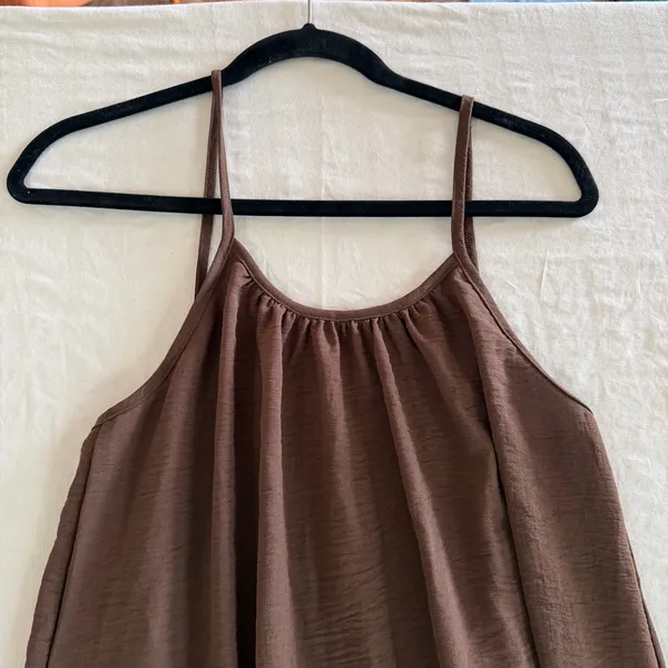 Women's Brown Open Back Thin Strap Dress Size Large #260467 - Image 2