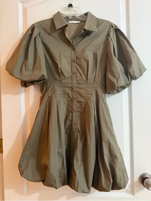 Karlie Olive Puff-Sleeve Mini Dress - Image 4