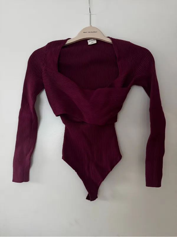 Abercrombie & Fitch Maroon Ribbed Long-Sleeve Sweater Bodysuit - Image 3