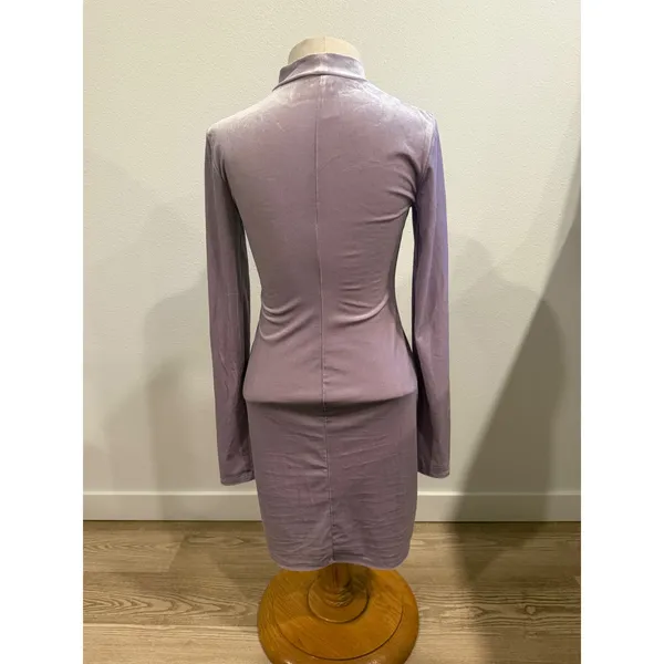 HM Lavender Velvet Mock Neck Long Sleeve Bodycon Dress Purple Shimmer Small - Image 2