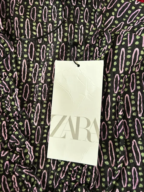 ZARA NWT Pattern Blouse Long Sleeve Shirt Top Tie Front Open Style Size XS - Image 4