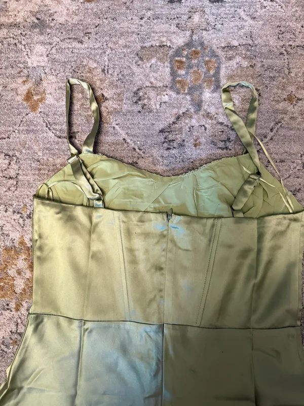 Sage Green Sky to Moon Mini Satin Dress - Image 5