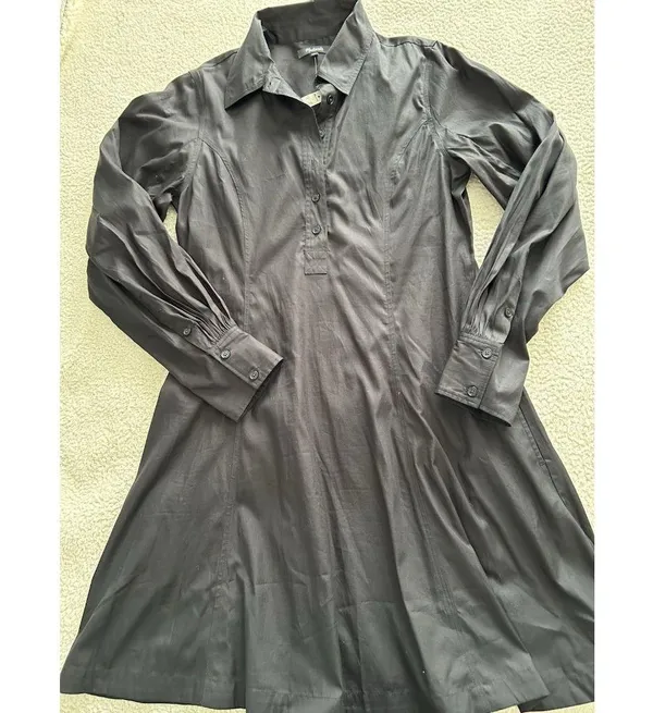 Madewell $138 Seamed Long-Sleeve Mini Shirtdress in Poplin Black Size 8 NV025 - Image 8