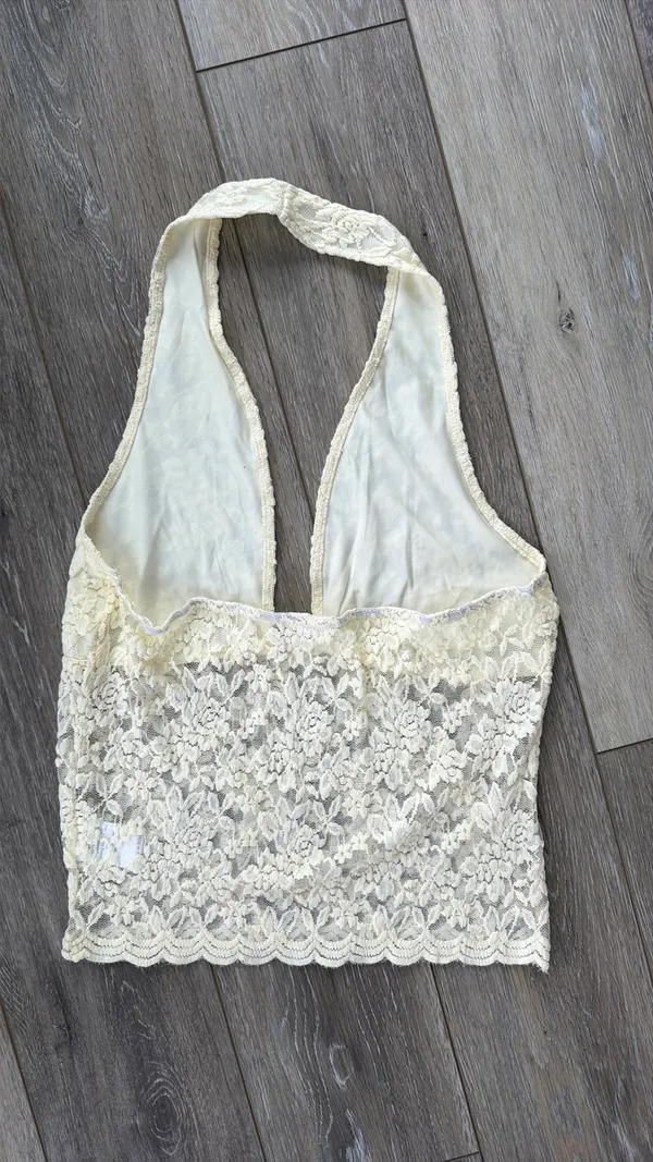 Soft yellow floral lace SHEIN top - Image 3