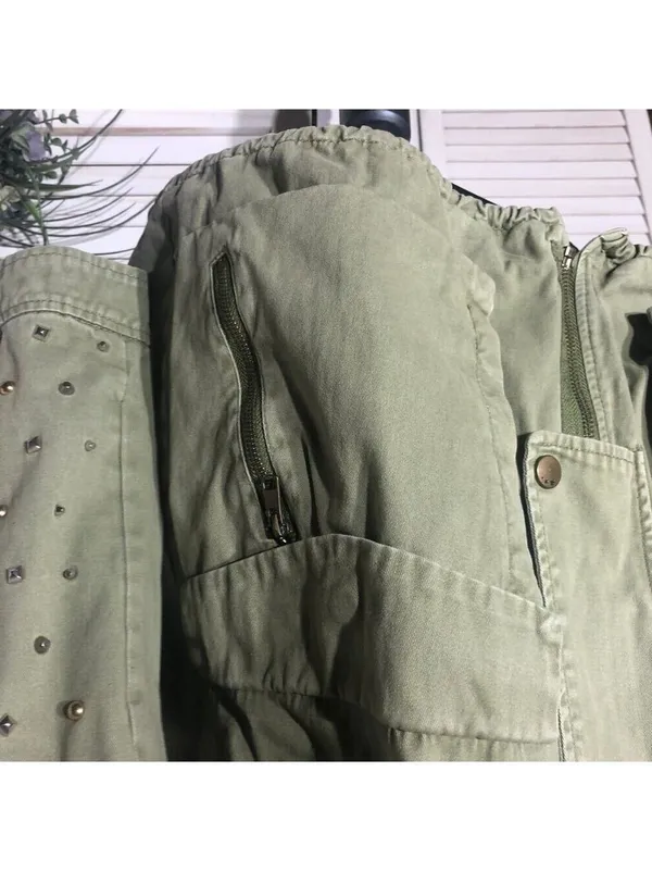 Zara green jacket cargo parka edgy studs relaxed snap boho rocker grunge punk 12 - Image 9