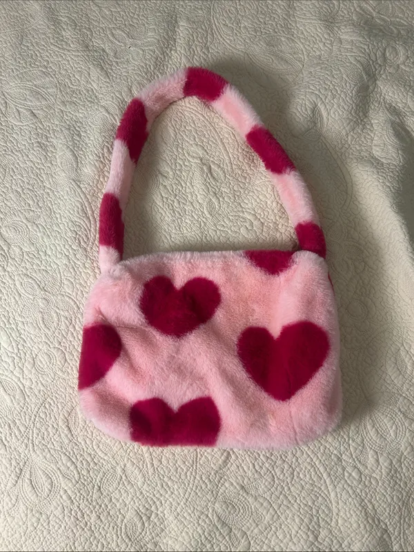 Pink Heart Plush Shoulder Bag with Magenta Accents - Image 2