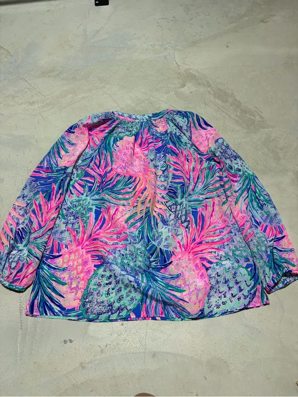Lilly pulitzer Elsa gypset paradise Pineapple Print Long Sleeve Blouse large - Image 9