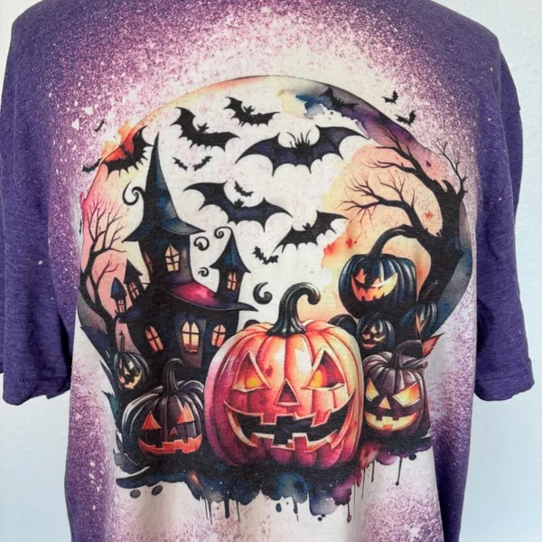 Gildan Purple Halloween Graphic Short Sleeve Tee - Image 2