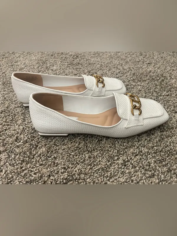 Women’s Franco Sarto Tiari Chain Square Toe Woven Loafer White Size 8 - Image 5
