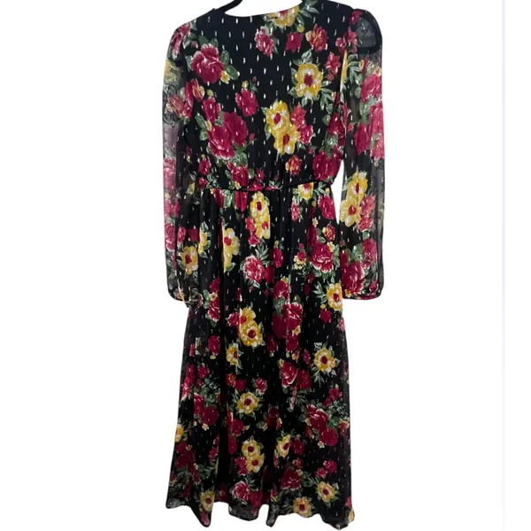 1775 Floral Maxi Dress Small Metallic Dot Long Sleeve Boho Cottagecore - Image 4
