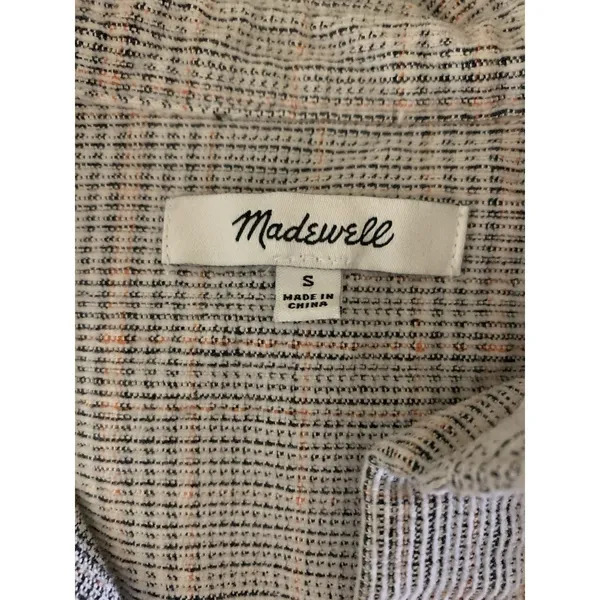 Madewell Lightweight Plaid Button Up Shirt‎ Gray Orange Long Sleeve Small - Image 3