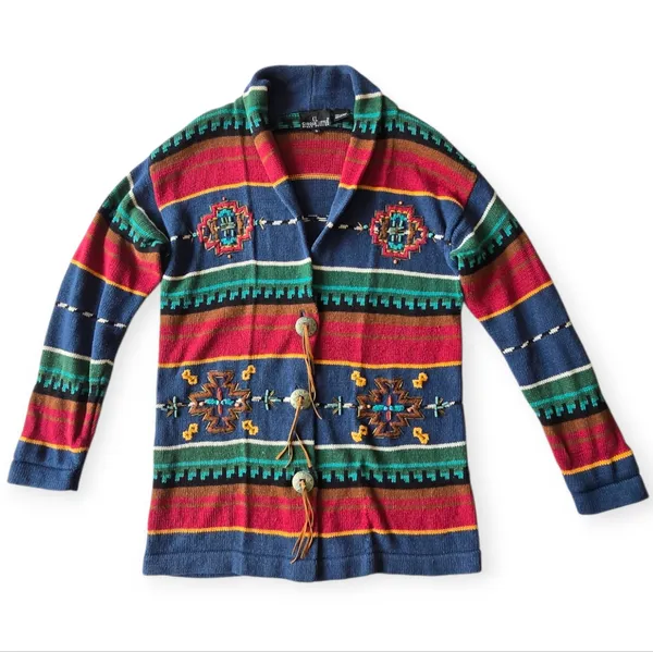 Carole Little Vintage Southwestern Style Patterned‎ Knit Cardigan Sweater Size S - Image 2