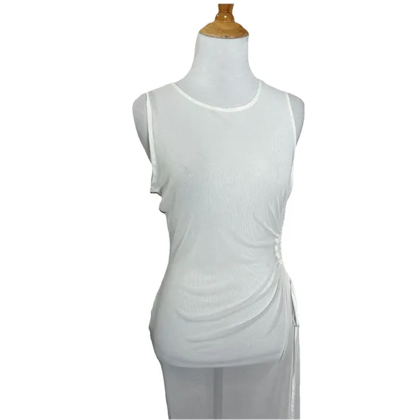 Forever 21 White Sheer Mesh Lace Cover-up Side Tie Swimwear Dress Size Large - Image 2
