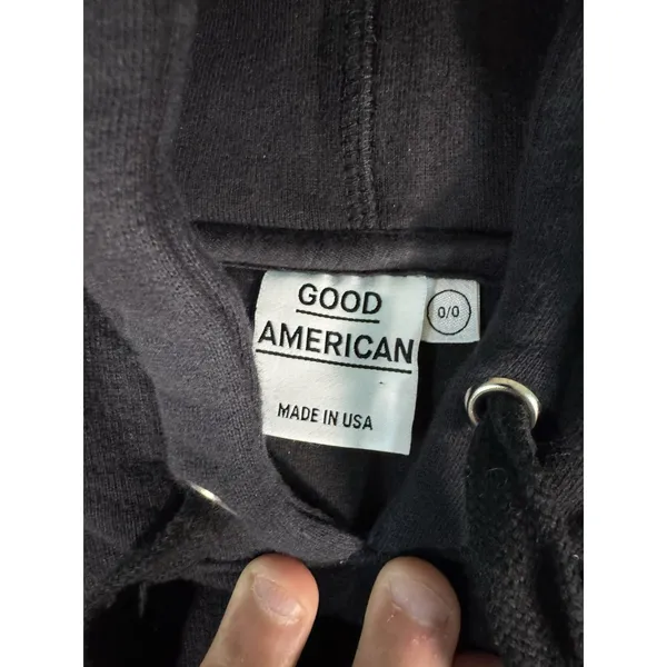 Good American "The Icon" Black Metallic Hoodie Heavy Cotton‎ Woman's 0/0 XS/S - Image 4
