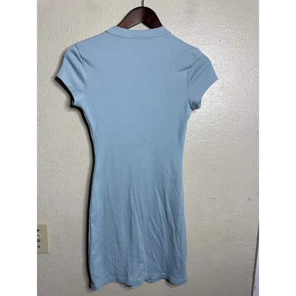 Reformation Raelynn Knit Mini Dress size S Light Blue Button Front Short Sleeve - Image 7