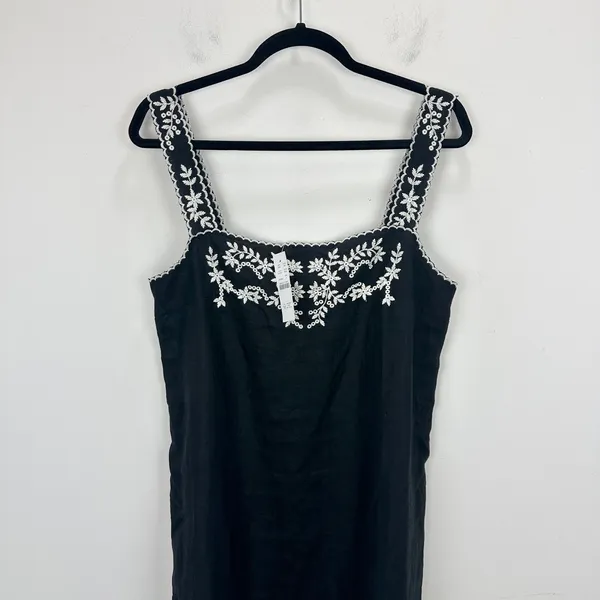 J.Crew Embroidered Linen Shift Dress Mini Boho Resort Vacation Black US 4 NWT - Image 6