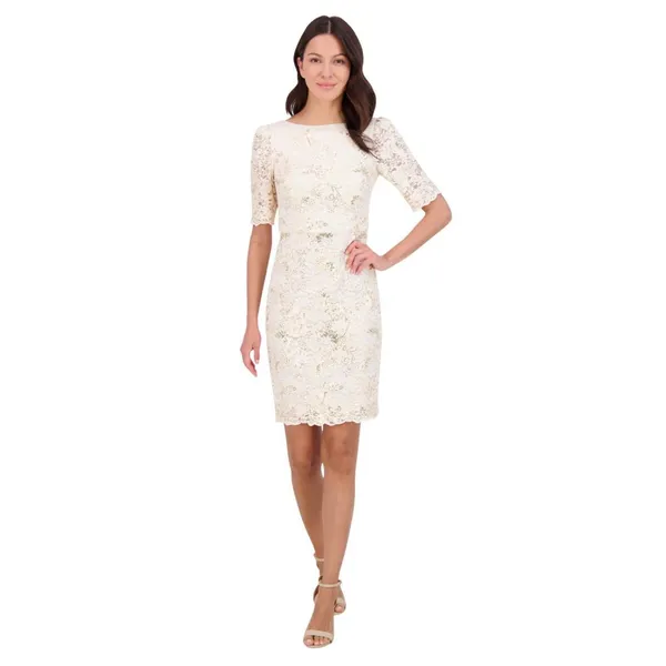 Eliza J Womens Sequin-Lace Puff-Shoulder Dress EJ4M3436 Ivory Off White 6 - Image 6