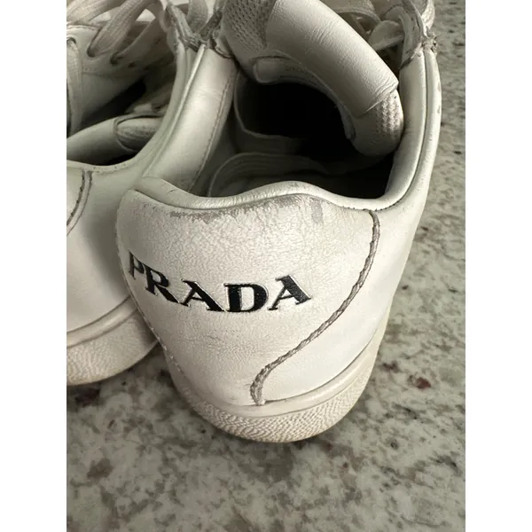 Prada white leather womens sneakers shoes 35 USED - Image 9