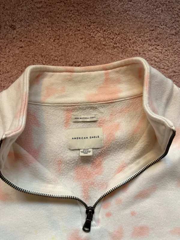 American Eagle Tie-Dye Cropped Quarter-Zip Sweatshirt - Image 2
