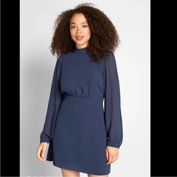 NWT ModCloth Sheer Long Sleeve Mock‎ Neck Mini Dress in Navy Blue Size 6 - Image 15