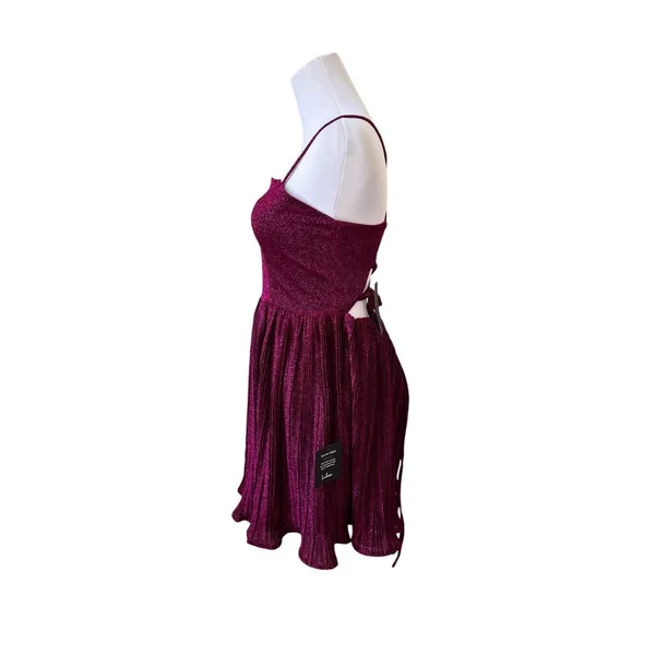 Lulu's Party Era Magenta Sparkly Lace-up Pleated Skater‎ Dress MEDIUM NWT Party - Image 5