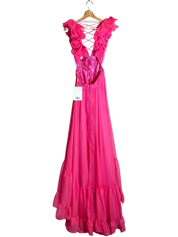 Mac Duggal Ruffle Tiered Cut-Out Chiffon Gown Womens 4 Hot Pink Formal 67911 NWT - Image 6