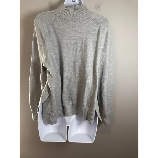 Banana Republic Gray Mock Neck Pullover Sweater Size L Heather Knit Side Slit‎ - Image 4