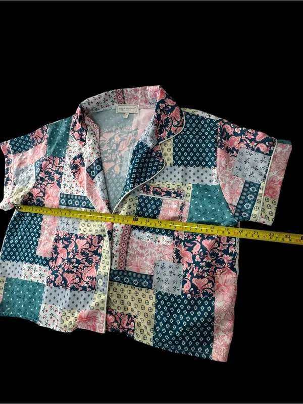 Simply Southern Patchwork Short Pajama Set - Pink, Teal & Cream - Image 4