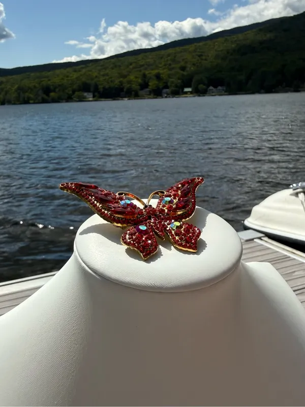 Red Crystal Butterfly Brooch - Women Jewelry - Image 2