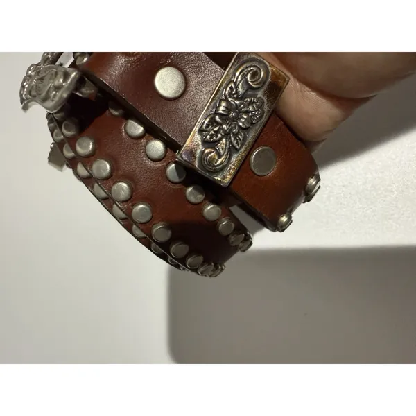 Western Studded Belt San Juan Creek Brown Leather Silver Stamped‎ 35" Sz 30 - Image 6