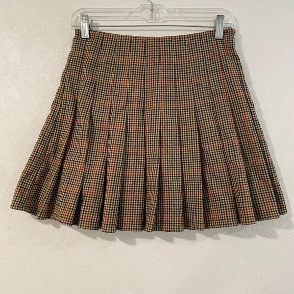 Brandy Melville Brown Plaid Pleated Tennis Mini Skirt Preppy One Size - Image 2
