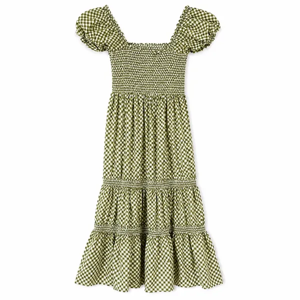 o.p.t Green Gingham Smocked Puff Sleeve Tiered Maxi Dress Cottagecore Size S - Image 2