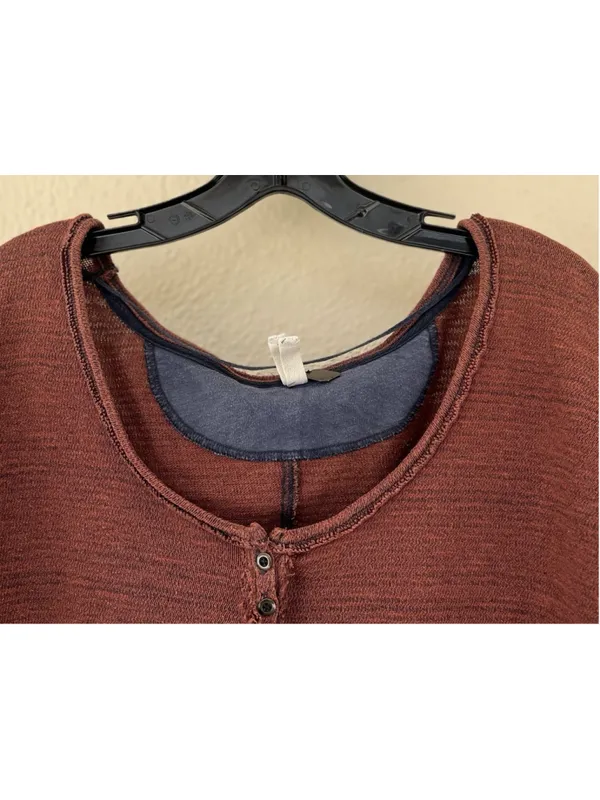 Free People We The Free Beach Haven Henley Long Sleeve Top Boho Slouchy Oversize - Image 4
