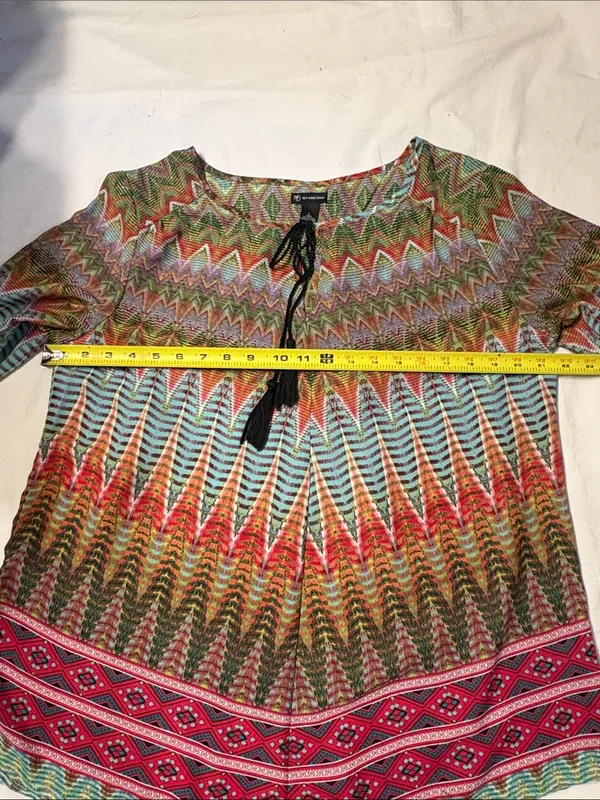 new directions Multicolor Zigzag Tie-Neck Women’s Tunic SZ L - Image 7