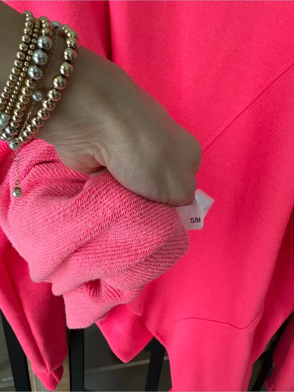 Neon pink crewneck asymmetrical sweatshirt terry fleece oversized locker room - Image 6
